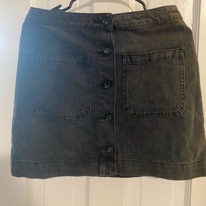 High rise black denim button up mini skirt